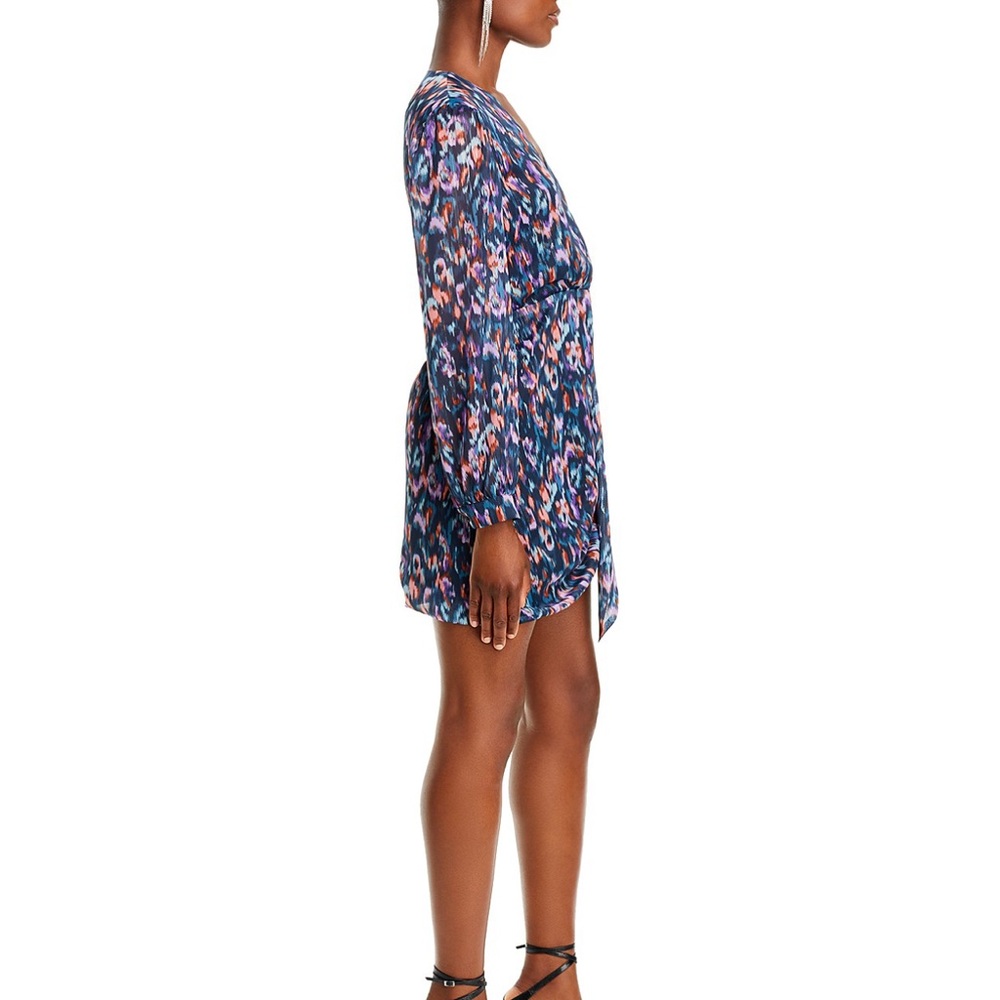 Aqua Metallic Print Faux Wrap Dress NWT M - Picture 7 of 9